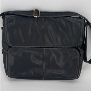 Vintage Liz Claiborne Black Leather Messenger Shoulder Bag Women